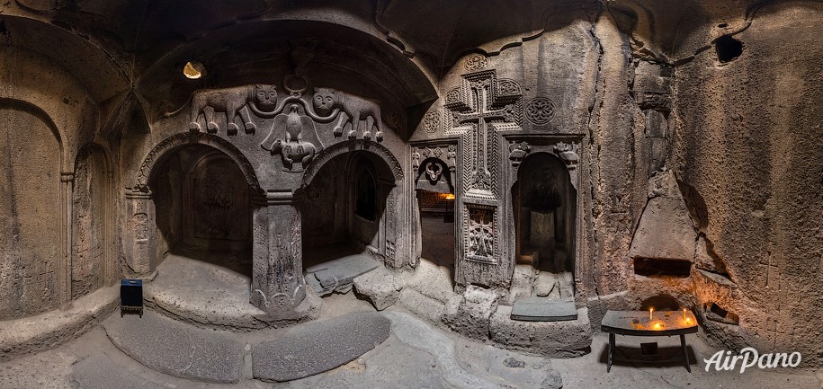 Interiors of Geghard Monastery. Armenia